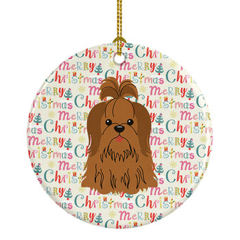 Merry Christmas Shih Tzu Silver Chocolate Ceramic Ornament product image at NuMercy