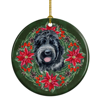 Black Russian Terrier Poinsettia Wreath Ceramic Christmas Ornament product image at NuMercy