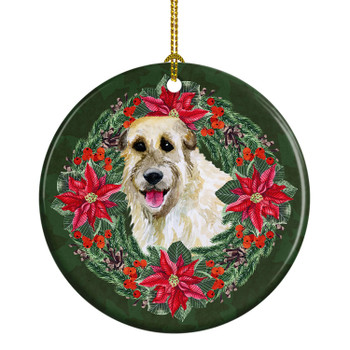 Irish Wolfhound Poinsettia Wreath Ceramic Christmas Ornament product image at NuMercy