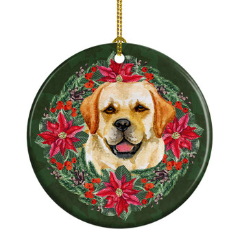Golden Retriever Poinsettia Wreath Ceramic Christmas Ornament product image at NuMercy