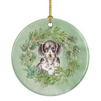 Dachshund Puppy Dappled Christmas Wreath Ceramic Ornament product image at NuMercy