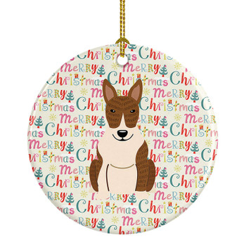 Merry Christmas Bull Terrier Brindle Ceramic Ornament product image at NuMercy