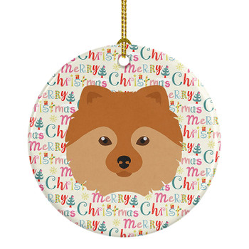 German Spitz Merry Christmas Ceramic Ornament WDK1504 product image at NuMercy