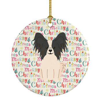 Merry Christmas Papillon Black White Ceramic Ornament product image at NuMercy
