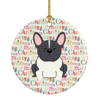 Merry Christmas French Bulldog Black White Ceramic Ornament product image at NuMercy