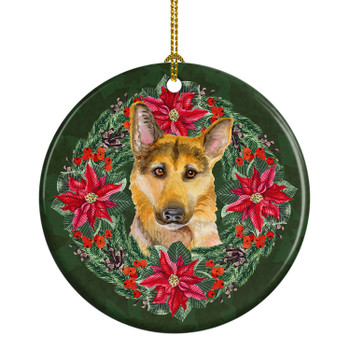 German Shepherd #2 Poinsettia Wreath Ceramic Christmas Ornament product image at NuMercy