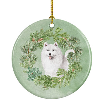 Samoyed Smiling Christmas Wreath Ceramic Ornament product image at NuMercy