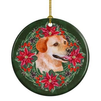 Labrador Retriever Poinsettia Wreath Ceramic Christmas Ornament product image at NuMercy