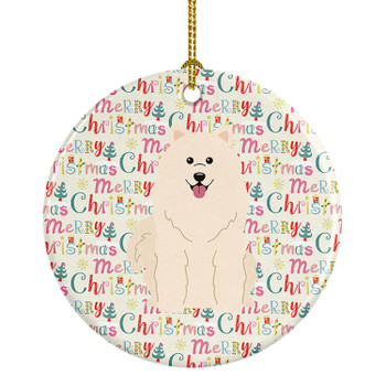Merry Christmas Samoyed Ceramic Ornament product image at NuMercy