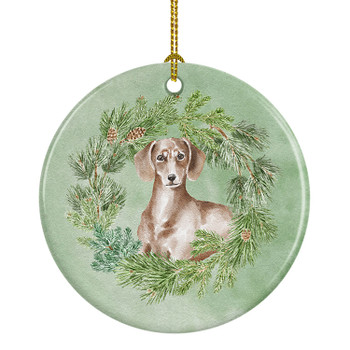 Dachshund Red Christmas Wreath Ceramic Ornament product image at NuMercy
