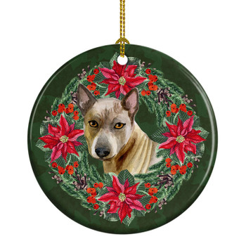 Thai Ridgeback Poinsettia Wreath Ceramic Christmas Ornament product image at NuMercy