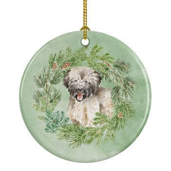 Briard Puppy Smiling Christmas Wreath Ceramic Ornament product image at NuMercy