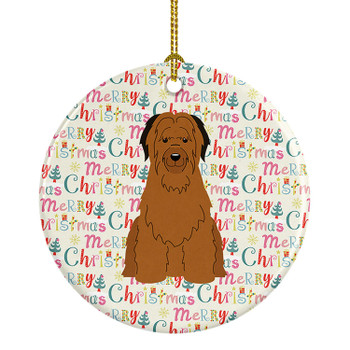 Merry Christmas Briard Brown Ceramic Ornament product image at NuMercy