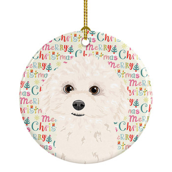 Poodle Toy White Christmas Ceramic Ornament product image at NuMercy
