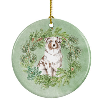 Australian Shepherd Red Merle Christmas Wreath Ceramic Ornament product image at NuMercy