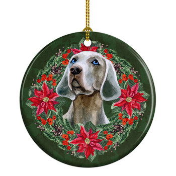 Weimaraner Poinsettia Wreath Ceramic Christmas Ornament product image at NuMercy