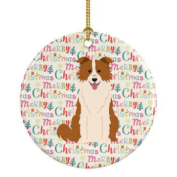 Merry Christmas Border Collie Red White Ceramic Ornament product image at NuMercy