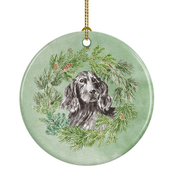 Cocker Spaniel Black Christmas Wreath Ceramic Ornament product image at NuMercy