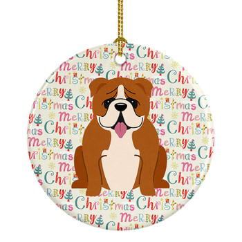 Merry Christmas English Bulldog Red White Ceramic Ornament product image at NuMercy