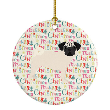 Pug #2 Merry Christmas Ceramic Ornament product image at NuMercy