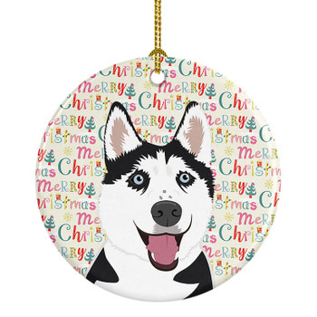 Siberian Husky Black and White #2 Christmas Ceramic Ornament product image at NuMercy