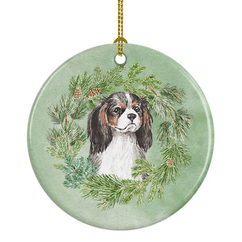 Cavalier Spaniel Tricolor Christmas Wreath Ceramic Ornament product image at NuMercy
