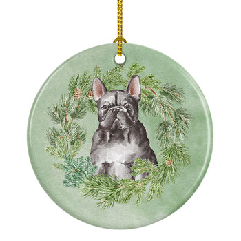 French Bulldog Black Christmas Wreath Ceramic Ornament product image at NuMercy