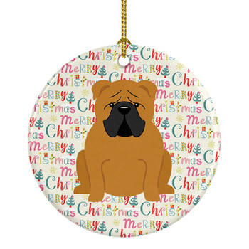 Merry Christmas English Bulldog Red Ceramic Ornament product image at NuMercy