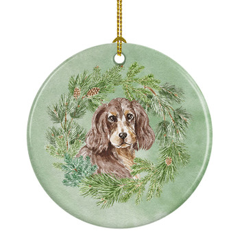 Cocker Spaniel Liver and Tan Christmas Wreath Ceramic Ornament product image at NuMercy