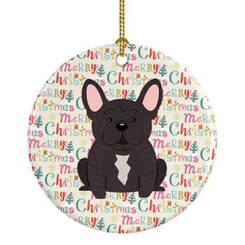 Merry Christmas French Bulldog Brindle Ceramic Ornament product image at NuMercy