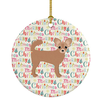 Longhair Chihuahua #2 Merry Christmas Ceramic Ornament product image at NuMercy