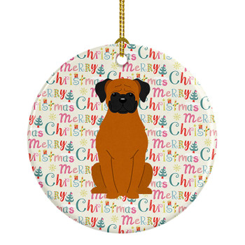 Merry Christmas Fawn Boxer Ceramic Ornament product image at NuMercy