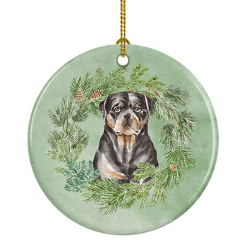 Rottweiler Sitting Tall Christmas Wreath Ceramic Ornament product image at NuMercy