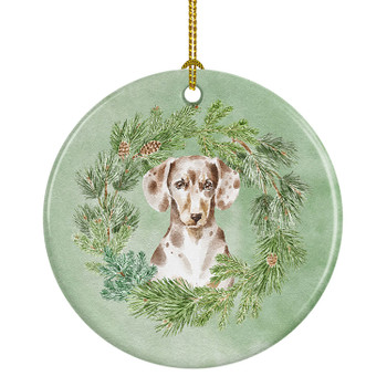 Dachshund Dappled Christmas Wreath Ceramic Ornament product image at NuMercy