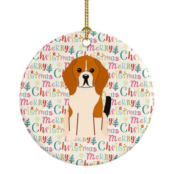 Merry Christmas Beagle Tricolor Ceramic Ornament product image at NuMercy