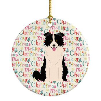 Merry Christmas Border Collie Black White Ceramic Ornament product image at NuMercy