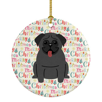 Merry Christmas Pug Black Ceramic Ornament product image at NuMercy