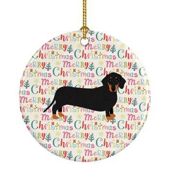 Black and Tan Dachshund Merry Christmas Ceramic Ornament product image at NuMercy