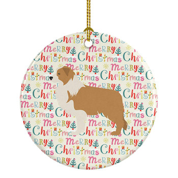 Red Border Collie Merry Christmas Ceramic Ornament product image at NuMercy