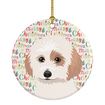 Shih-Tzu White and Red Christmas Ceramic Ornament product image at NuMercy