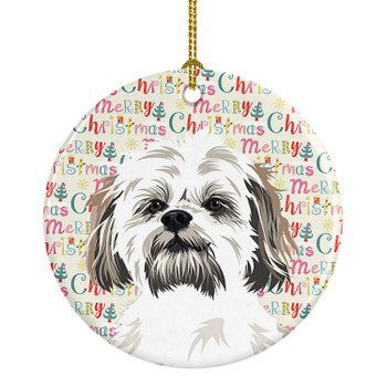 Shih-Tzu Silver Gold and White #1 Christmas Ceramic Ornament product image at NuMercy
