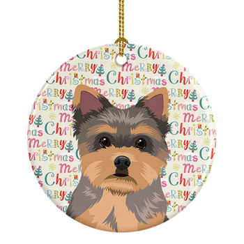 Yorkie Chocolate Puppy Christmas Ceramic Ornament product image at NuMercy