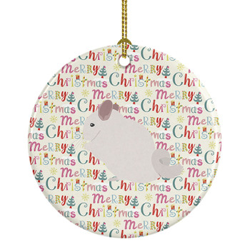 Pink and White Chinchilla Christmas Ceramic Ornament product image at NuMercy