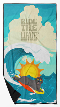 Surfer Dog Black Newfoundland Premium Beach Towel Oversized product image at NuMercy