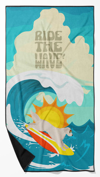 Surfer Dog Cream Golden Retriever Premium Beach Towel Oversized product image at NuMercy
