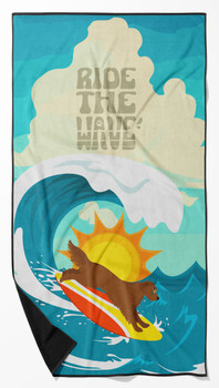 Surfer Dog Mahogany Golden Retriever Premium Beach Towel Oversized product image at NuMercy