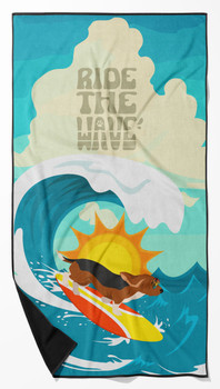 Surfer Dog Tricolor Basset Hound Premium Beach Towel Oversized product image at NuMercy