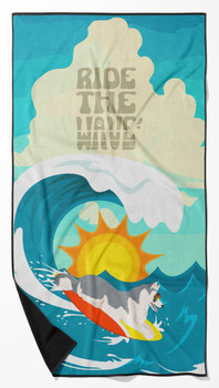 Surfer Dog Grey White Siberian Husky Premium Beach Towel Oversized product image at NuMercy
