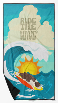Surfer Dog Brindle English Bulldog Premium Beach Towel Oversized product image at NuMercy