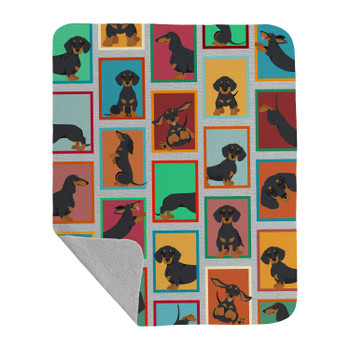 Lots of Black and Tan Dachshund Artwork Pattern Quilted Throw Blanket 50" x 60" product image at NuMercy